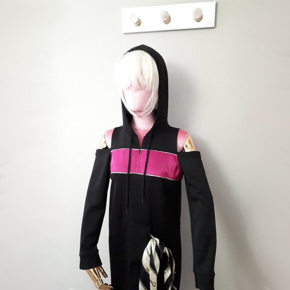 NWOT Juna & Hope black and purple cold shoulder accent track dress with hood, L - Picture 3 of 9
